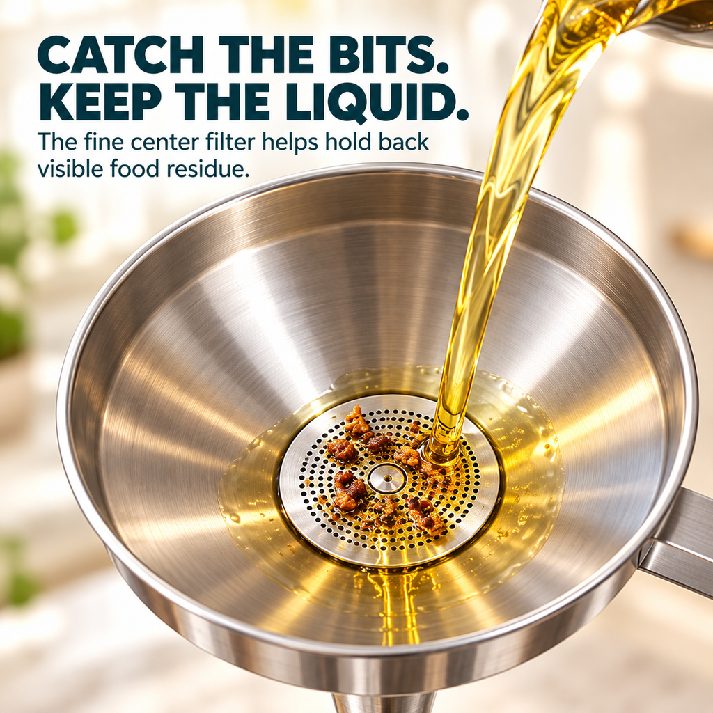 🥄Stainless Steel Kitchen Funnel Pour, Strain & Transfer Without the Mess